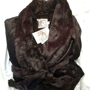 Little Giraffe at Home Brown Luxe Chenille Satin Long Robe Size 10-14